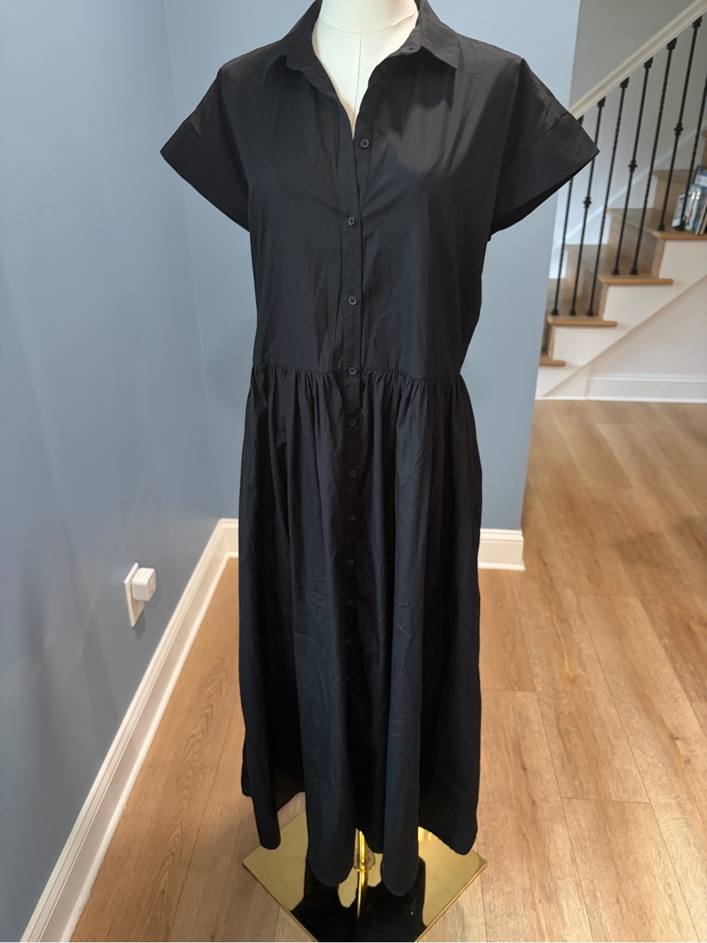 Nordstrom Black Button Front Midi Shirt Dress Size M